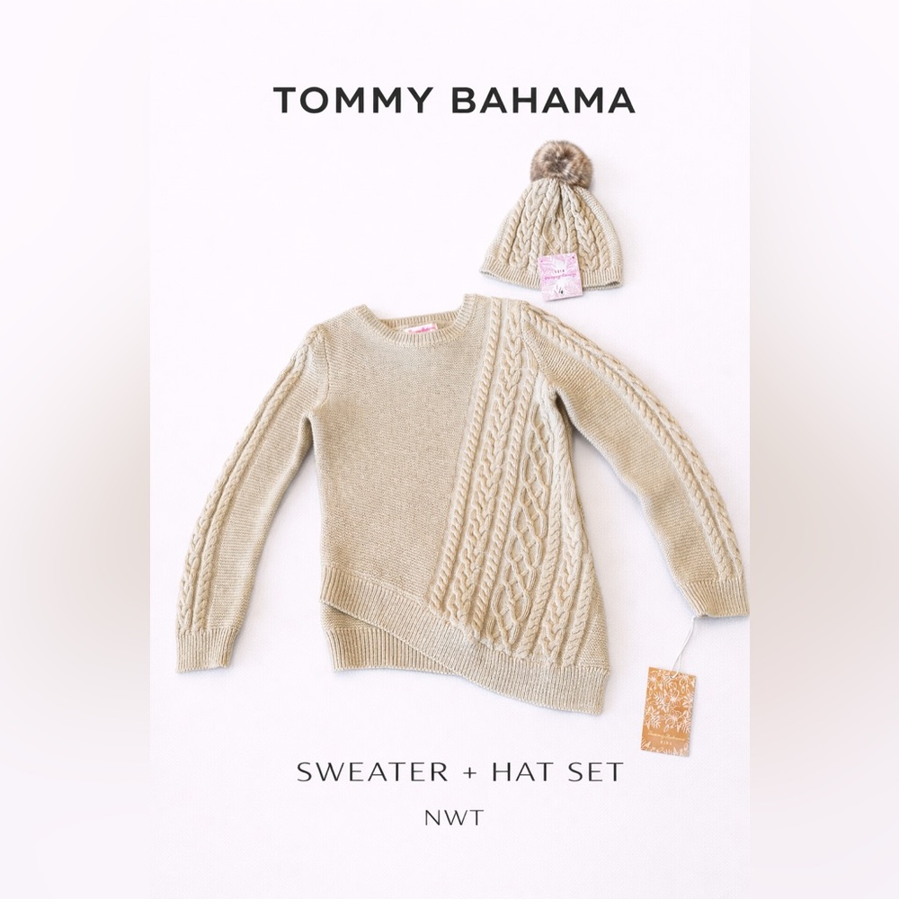 Tommy Bahama Beige & Gold Knit Sweater w Hat NWT